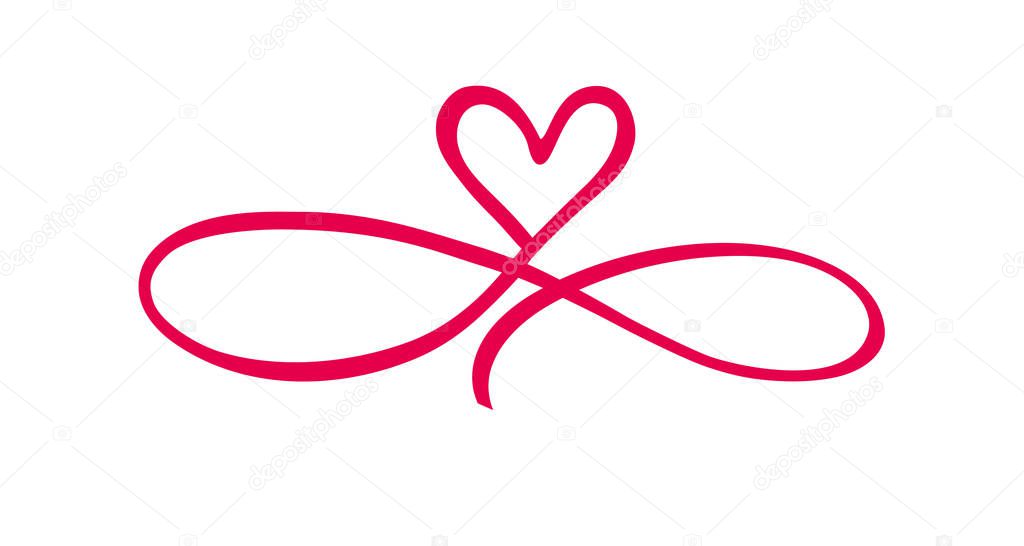 Love heart in the sign of infinity. Sign on postcard to Valentines day, wedding print. Vector calligraphy and lettering illustration isolated on a white background