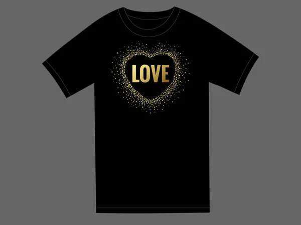 Liebe Zitat Text Golden Funkelndes Herz Für Shirt Mit Staub — Stockvektor