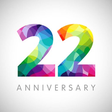 22 nd anniversary numbers. 22 years old logotype. Bright congrats. Isolated abstract graphic web design template. Creative 2, 3D digits. Up to 22% percent off discount idea. Congratulation concept.