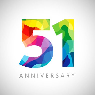 51. Yıl dönümü numaraları. 51 yaşında bir logoti. Parlak tebrikler. Soyut grafik tasarım şablonu. Yaratıcı 1, 5 3 boyutlu rakamlar. İndirim fikri% 51 'e çıktı. Tebrikler konsepti..