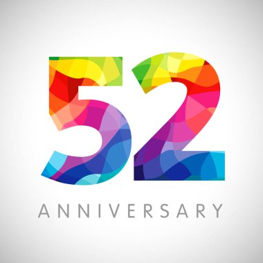  52 ve yıldönümü numaraları. 52 yaşında bir logoti. Parlak tebrikler. Soyut grafik tasarım şablonu. Yaratıcı 2, 5 3 boyutlu rakamlar. İndirim fikrinde% 52 'ye kadar indirim var. Tebrikler konsepti..