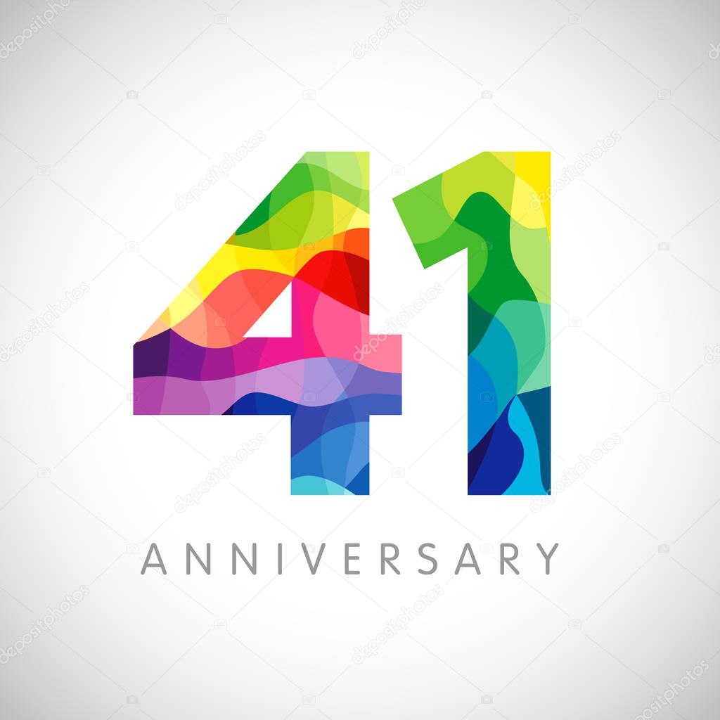 41 st anniversary numbers. 41 years old logotype. Bright congrats. Isolated abstract graphic web design template. Creative 1, 4 3D digits. Up to 41% percent off discount idea. Congratulation concept.