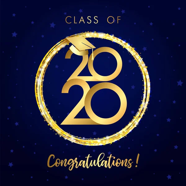 Clase 2020 Año Banner Graduación Concepto Redondo Premios Signo Luminoso — Vector de stock