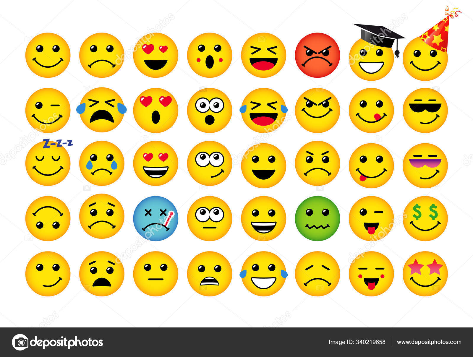 Set Emoticon Icons Bright Yellow Shape Smiley Faces Isolated Abstract Stock Vector Image By C Koltukov Alek