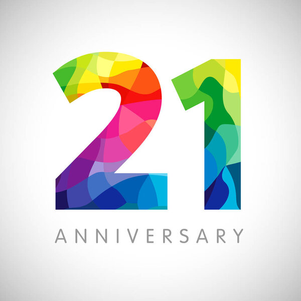 21 st anniversary numbers. 21 years old logotype. Bright congrats. Isolated abstract graphic web design template. Creative 1, 2 3D digits. Up to 21% percent off discount idea. Congratulation concept.