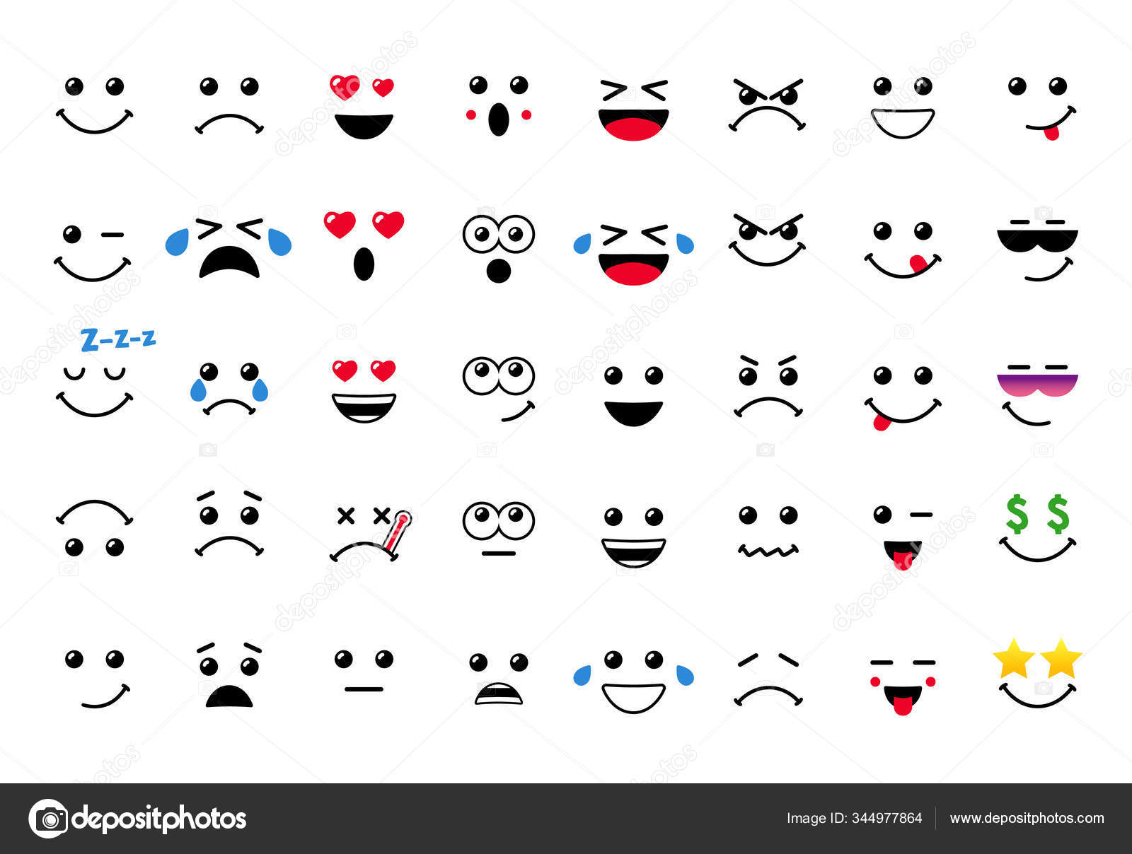 Cartoon Faces Expressive Eyes Mouth Smiling Crying Surprised Character  Expressions Stock Vector Image by ©Koltukov_Alek #344977864