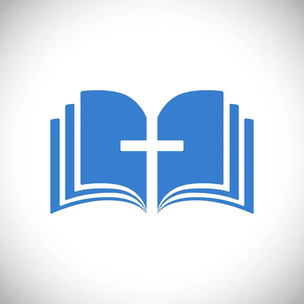 Cross Book Blue Logo Koncept Öppen Bok Sidor Logotypisk Idé — Stock vektor