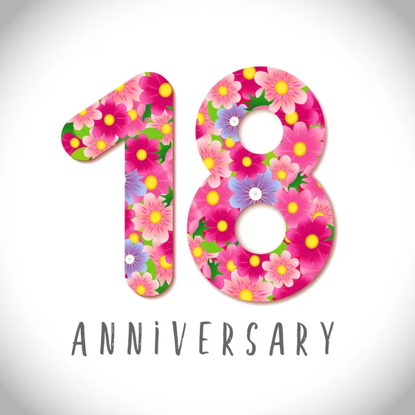18Η Επέτειος Λογότυπο Ετών Ανθισμένα Ροζ Συγχαρητήρια Μεμονωμένο Αφηρημένο Γραφικό — Διανυσματικό Αρχείο