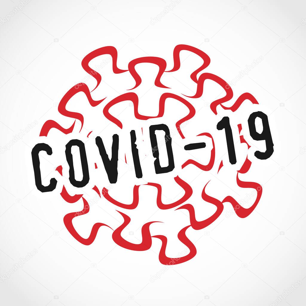 Coronavirus logo concept. Novel Coronavirus icon. COVID-19 disease image with black text. SARS pandemic red symbol. Isolated abstract graphic design template. Creative NCOV sign with typography.