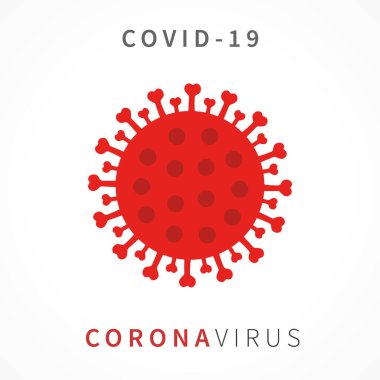 KoronaVirüs COVID 19 kırmızı simge. Roman Coronavirus. Covid-19 hastalık önleme işareti, metin, sağlık ve tıp konsepti ile. Vektör illüstrasyonu