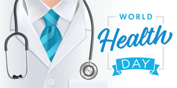 World Health Day April Doctor Stethoscope Banner Concept Vector Illustration — Stock vektor