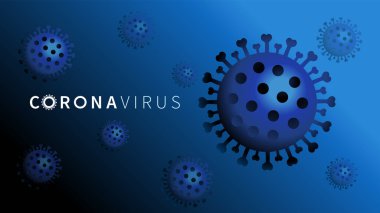 Virüs koronavirüs covid-19 illüstrasyon. Mavi zemin üzerinde soyut vektör 3d mikrobu. Bilgisayar virüsü, bakteri, sağlık sigortası, mikrobiyoloji konsepti. Hastalık, patojen organizma, bulaşıcı