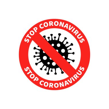 Kırmızı işaretli Coronavirus ikonu, 2019-nCoV bakterisi. Enfeksiyon yok ve koronavirüs konseptini durdur. Çin 'deki tehlikeli koronavirüs hücresi, Wuhan. İzole vektör illüstrasyonu