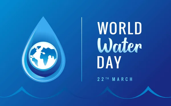 Weltwassertag März Text Und Erde Auf Tropfenblauem Plakat Hintergrund Der — Stockvektor