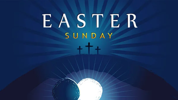 Niedziela Wielkanocna Zmartwychwstał Grób Trzy Krzyże Wielkanocne Zaproszenie Nabożeństwo Świętego — Wektor stockowy