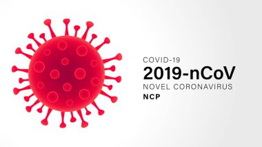 Roman Coronavirus (2019-nCoV). Virüs Covid 19-NCP. Coronavirus nCoV tek iplikli RNA virüsü olduğunu gösteriyor. Virüs hücrelerinin kırmızı renginde Salgın Covid-19 arka planı. Vektör illüstrasyonu