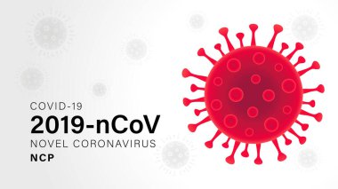 Roman Coronavirus (2019-nCoV) gri renk vektör çizimi. Virüs Covid 19-NCP. Salgın Covid-19 arka planı viral hücre kırmızısı. Coronavirus nCoV tek iplikli RNA virüsüdür.