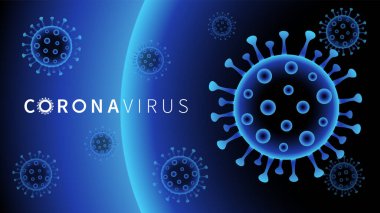 Roman Coronavirus (2019-nCoV) mavi renk vektör arka planı. Virüs Covid 19-NCP. Salgın Covid-19 illüstrasyonunda lacivert viral hücre. Coronavirus nCoV tek iplikli RNA virüsüdür.