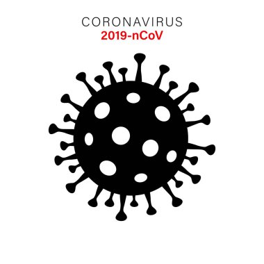 Coronavirus 2019-nCoV. Corona virüs ikonu. Beyaz arka planda siyah izole. Patojen solunum yolu enfeksiyonu, Asya grip salgını. Corona-virüsü gribi salgını. Vektör illüstrasyonu