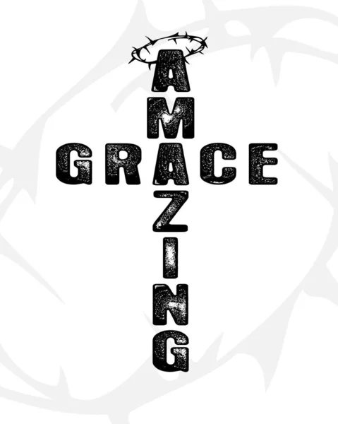 Amazing Grace Cross Texto Forma Cruz Citação Cristianismo Para Design — Vetor de Stock