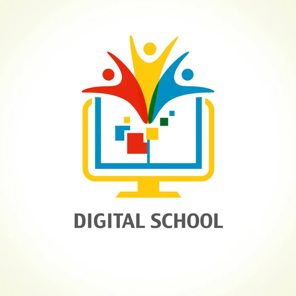 Цифрова Школа Відкрита Книга Логотип Людей Онлайн Освітня Векторна Ілюстрація — стоковий вектор