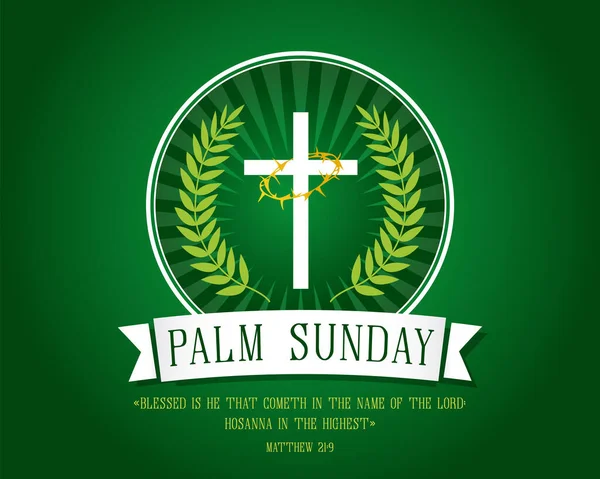Тематичний Прапор Palm Sunday Хрестом Зеленим Пальмовим Листям Текстом Matthew — стоковий вектор