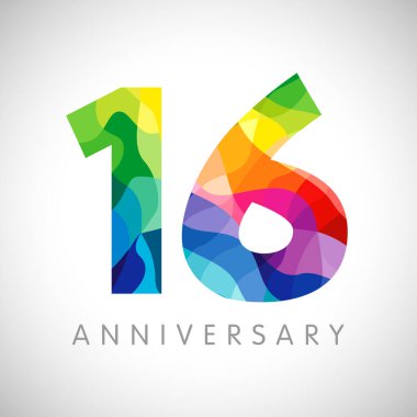 16. yıl dönümü numaraları. 16 yaşında bir logoti. Parlak tebrikler. Soyut grafik tasarım şablonu. Yaratıcı 1, 6 3 boyutlu rakamlar. Yüzde 16 'ya kadar, yüzde 16 indirimli. Tebrikler konsepti..