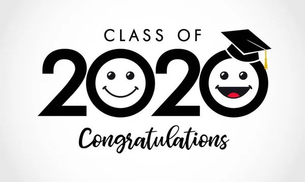 Classe 2020 Parabéns Ícones Emoticon Chapéu Acadêmico Ilustração Vetorial Com — Vetor de Stock