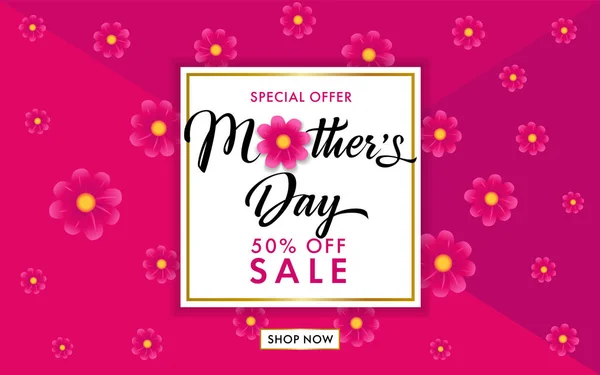 Happy Mothers Day Sale Spandoek Met Bloemen Roze Achtergrond Vector — Stockvector