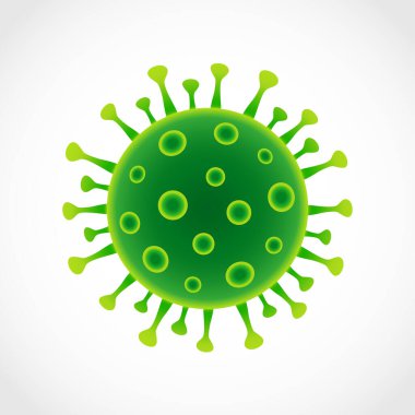 Corona Virüsü 2019, Covid-19. Beyaz arkaplanda yeşil renkli covid simgesi. Vektör illüstrasyonu