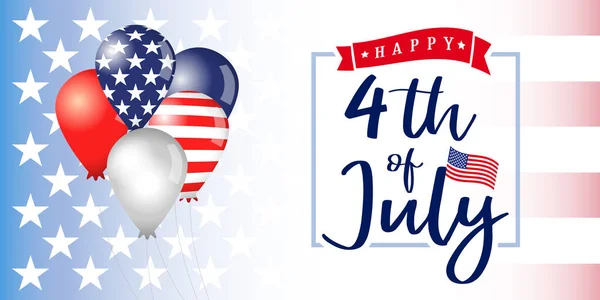 Juillet Fête Indépendance Bannière Usa Avec Ballons Happy Independence Day — Image vectorielle
