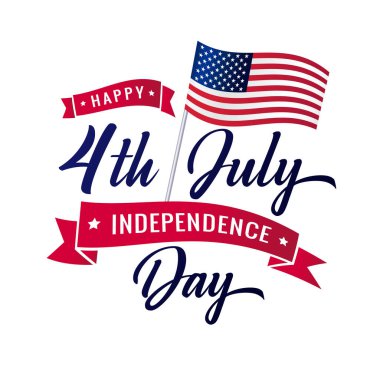 Amerika Birleşik Devletleri 4 Temmuz Bağımsızlık Günü logo rozeti ya da bayrağı. 4 Temmuz Bağımsızlık Günü konsept vintage kartı ve Amerikan bayrağında tipografi. Vektör illüstrasyonu