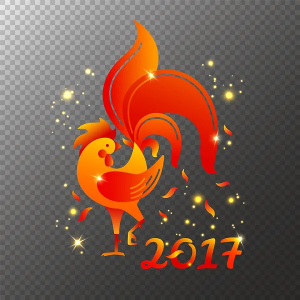 Kırmızı horoz 2017 yeni yıl şeffaf arka plan üzerinde Çince sembolü. Ateşli horoz logo vektör illüstrasyon izole. Renkli horoz siluet tüyler ve kart, takvim, afiş, el ilanı için ışıkları ile