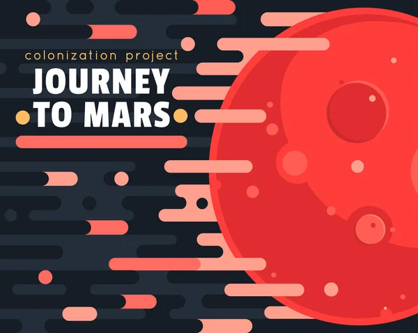 Mars kolonizasyon proje poster Kızıl gezegen ve düz stil bulutlarda