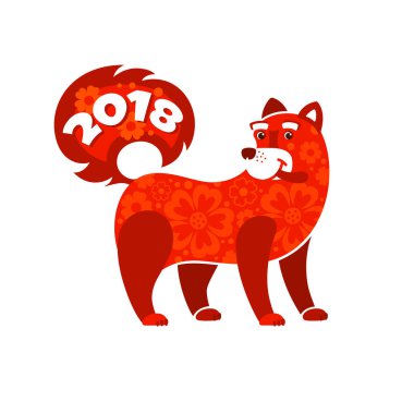 Köpek - 2018 yeni yıl beyaz arka plan üzerinde izole Çince Zodyak sembolü. Kırmızı köpek logo vektör çizim