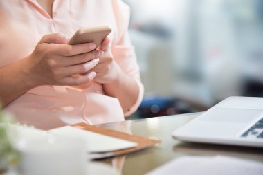Smartphone ile online alışveriş yaparken bir kadın.
