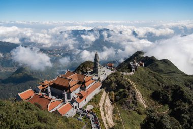 Tapınağın hava manzaralı mimarisi ve tepesinde de pagoda. 