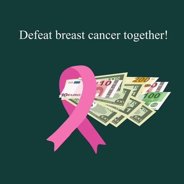Розовая лента рак груди. Деньги на диагностику и лечение рака молочной железы. Благотворительность. Векторная иллюстрация — стоковый вектор