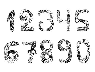 Sayı kümesi. Vintage. Doodle. Zentangle. El çizmek. Vektör illüstrasyon izole arka plan üzerinde