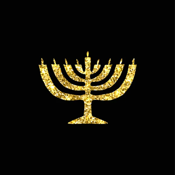 Chanukka Kerzenständer goldene Silhouette. Gold. jüdisch-religiöser Feiertag. Vektor-Illustration auf schwarzem Hintergrund — Stockvektor