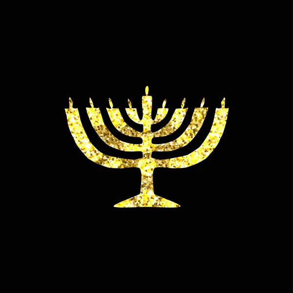 Золотой силуэт подсвечника Ханука. Золото. Еврейский религиозный праздник Хануки. Векторная иллюстрация на черном фоне — стоковый вектор