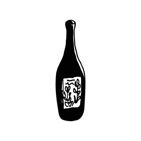 Бутылку вина. Дудл, эскиз, ручная работа. Векторная иллюстрация — стоковый вектор