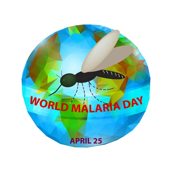 Día Mundial de la Malaria. Mosquito en el planeta Tierra. 25 de abril. Ilustración vectorial — Vector de stock