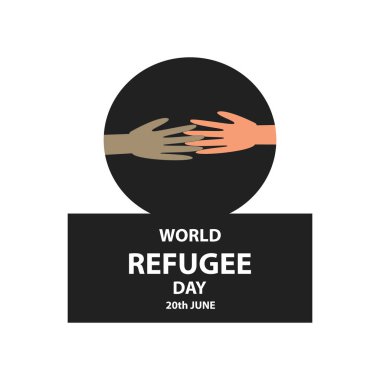 Dünya mülteci günü. 20 Haziran. Eller farklı ten rengi ve farklı uluslardan insanların. Vektör illüstrasyon izole arka plan üzerinde