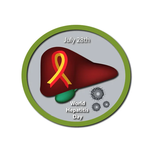 Día Mundial de la Hepatitis. 28 de julio. Hígado. Cinta roja amarilla. Virus de la hepatitis C. Infografías. Ilustración vectorial sobre fondo aislado . — Vector de stock