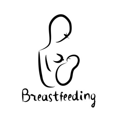 Bebek emzirme ile kadın siyah silüeti. Yazıt yazı. Dünya emzirme günü. Dünya emzirme haftası. 1-7 Ağustos. Vektör illüstrasyon izole arka plan üzerinde