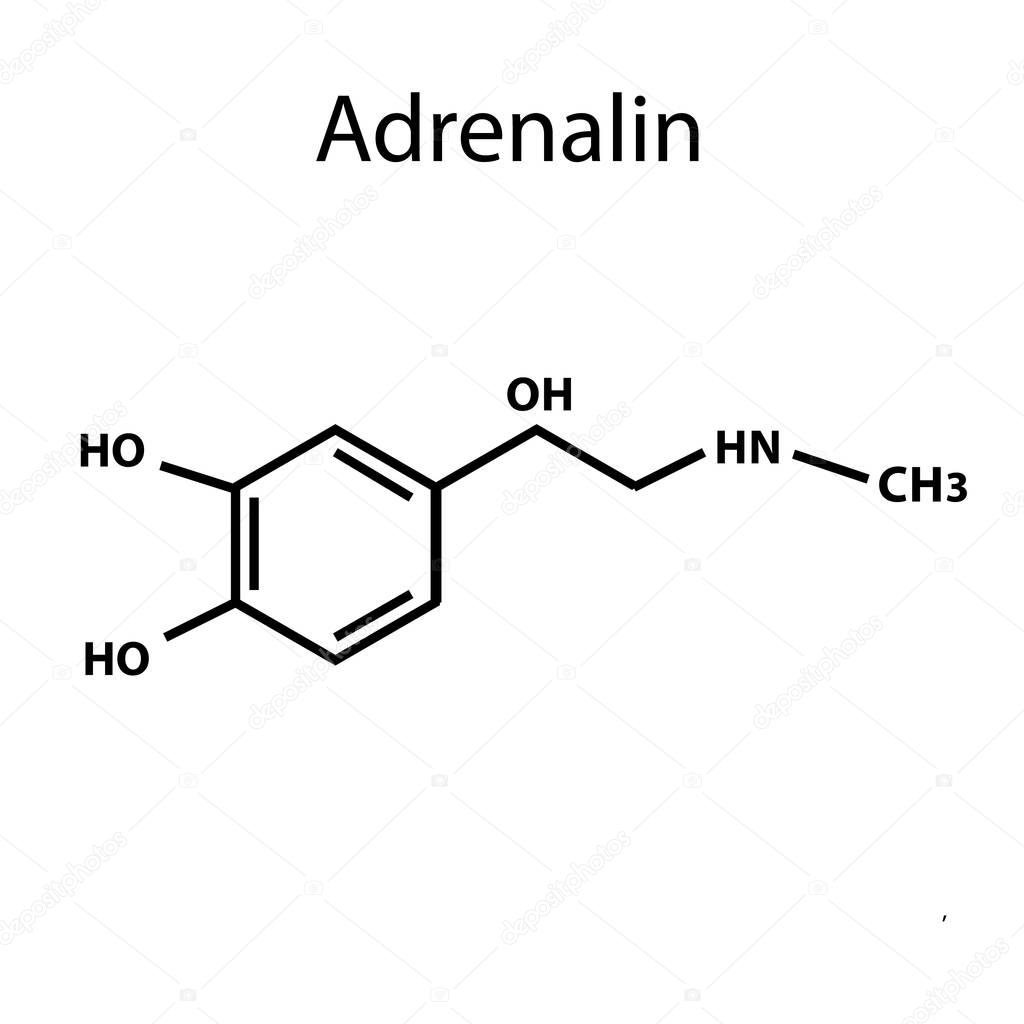 Adrenaline is a hormone. Chemical formula. Vector illustration on isolated background