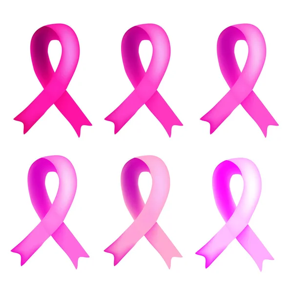 Um conjunto de seis tons de fitas rosa. Dia Mundial do Câncer de Mama. Infográficos. Ilustração vetorial sobre fundo isolado —  Vetores de Stock