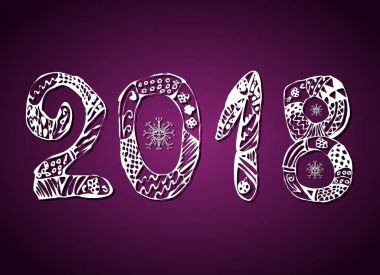 Mor bir arka plan üzerinde yazıt 2018. Yeni yıl. Vektör çizim