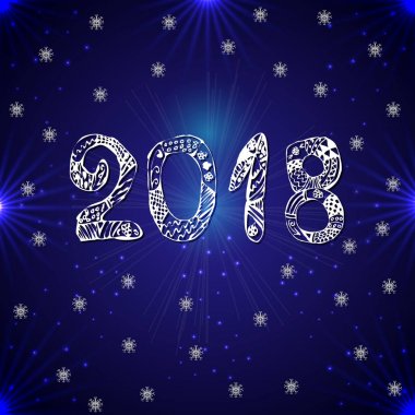 Mavi bir arka plan üzerinde yazıt 2018. Yeni yıl. Vektör çizim